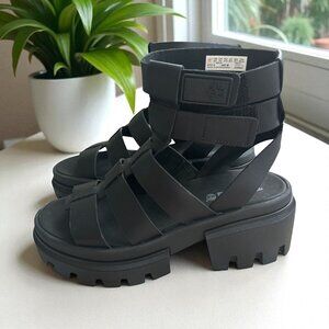 TIMBERLAND Women's Black Leather Platform Sandals Size 6.5